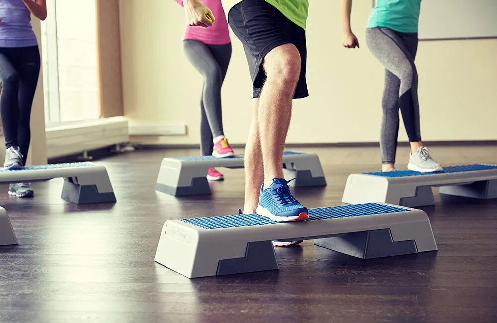 Person performing a step exercise fitness test